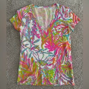 Lilly Pulitzer Colorful Tropical V-Neck Tee
